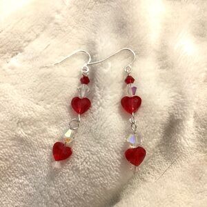 Elegant Swarovski Crystal Red Heart Drop Earrings
